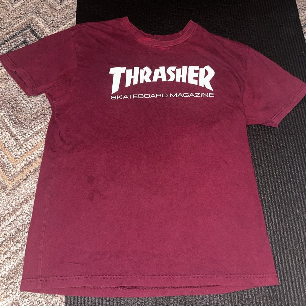 Thrasher Magazine T-Shirt Short Sleeve Graphic Red Maroon Skate See measurements